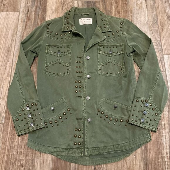 Free People We the Free Adventurer Rock & Stud Denim Button Shirt Jacket - Picture 2 of 5
